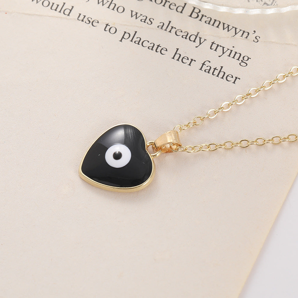 Wholesale Devil's Eye Heart Shaped Alloy Drop Oil Necklace